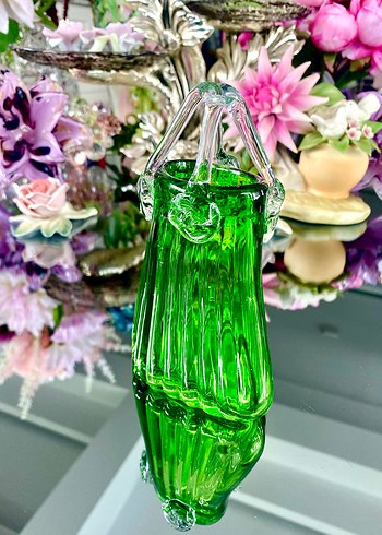 Vintage Cam Sanatı Kulplu Sepet Vazo - Görsel 3