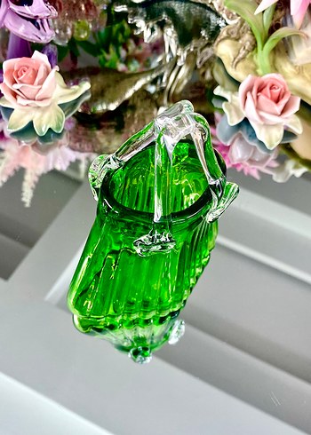 Vintage Cam Sanatı Kulplu Sepet Vazo - Görsel 11