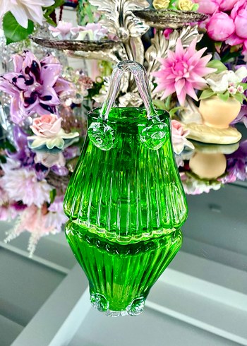 Vintage Cam Sanatı Kulplu Sepet Vazo - Görsel 4