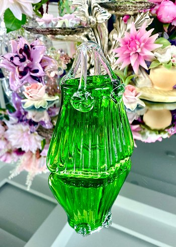 Vintage Cam Sanatı Kulplu Sepet Vazo - Görsel 5