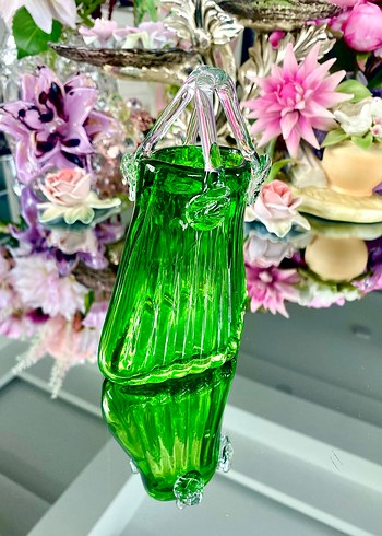 Vintage Cam Sanatı Kulplu Sepet Vazo - Görsel 2