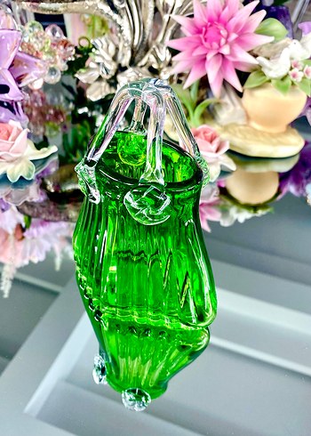 Vintage Cam Sanatı Kulplu Sepet Vazo - Görsel 7