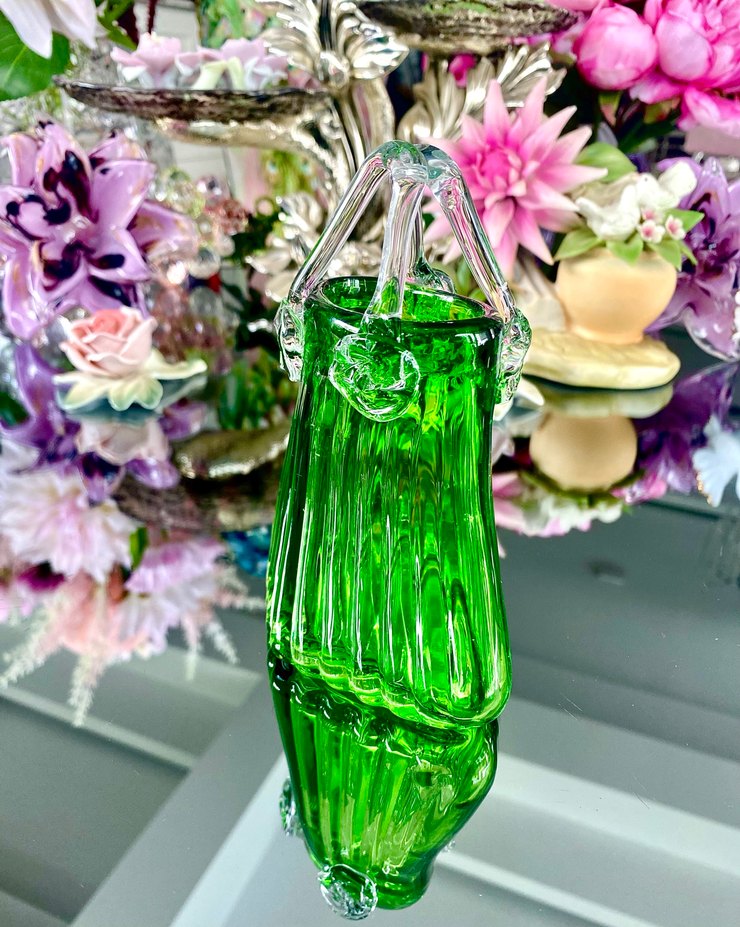 Vintage Cam Sanatı Kulplu Sepet Vazo - Görsel 3