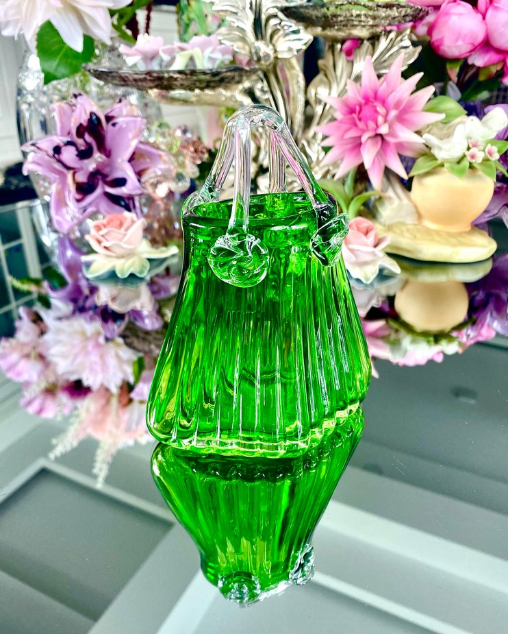 Vintage Cam Sanatı Kulplu Sepet Vazo - Görsel 5