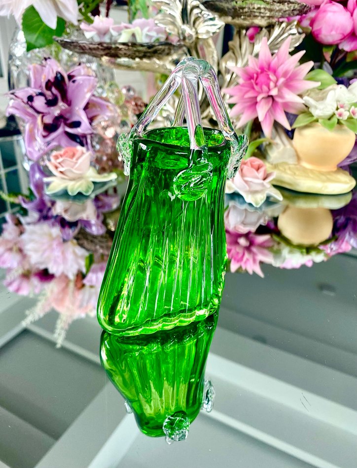 Vintage Cam Sanatı Kulplu Sepet Vazo - Görsel 2