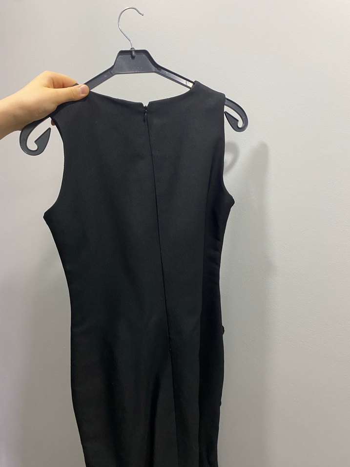 Düğmeli Siyah Kadın Kumaş Tulum - Görsel 2