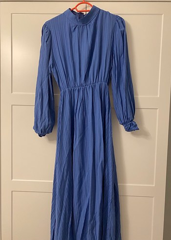 Mavi  Uzun  Elbise - Görsel 3