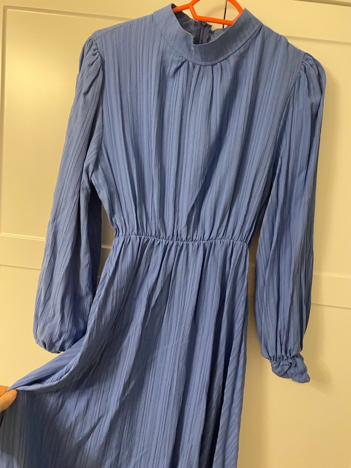 Mavi  Uzun  Elbise - Görsel 2