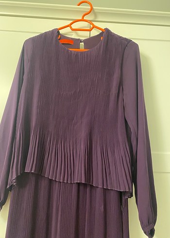 Kadın Mor Piliseli Uzun Elbise - Görsel 3