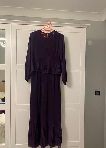 Kadın Mor Piliseli Uzun Elbise - Görsel 2