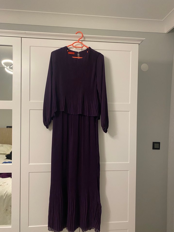 Kadın Mor Piliseli Uzun Elbise - Görsel 2