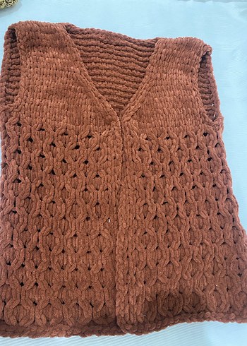 Bohem Tarz Kahverengi Örgü Kadın Yelek - Görsel 2