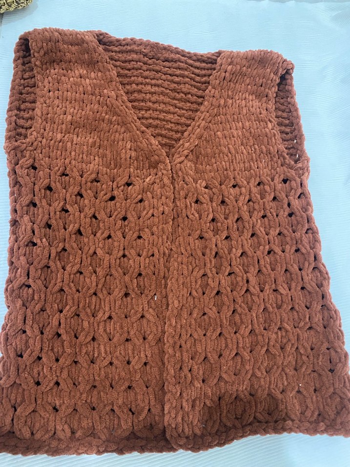 Bohem Tarz Kahverengi Örgü Kadın Yelek - Görsel 2