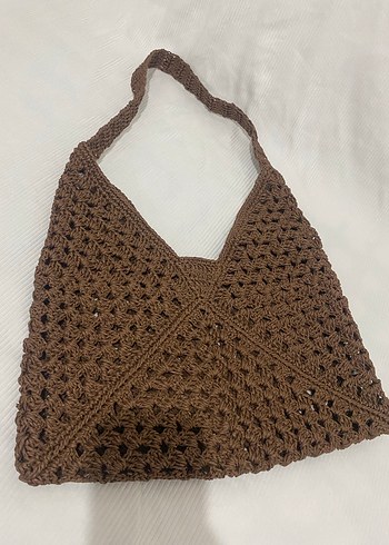 Kahverengi Örgü Bohem Kadın Çanta - Görsel 2