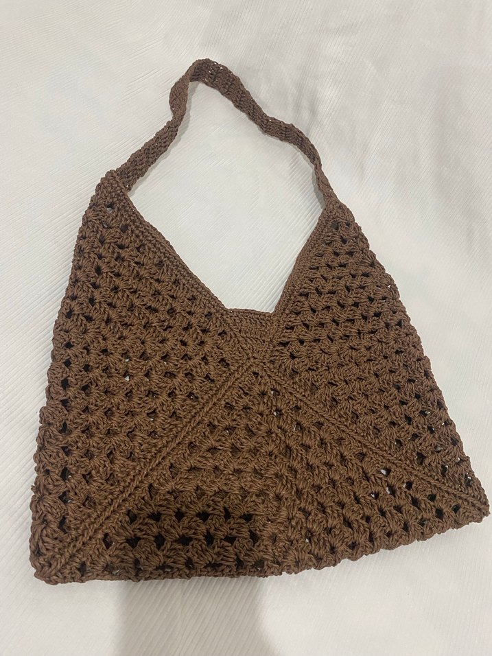 Kahverengi Örgü Bohem Kadın Çanta - Görsel 2