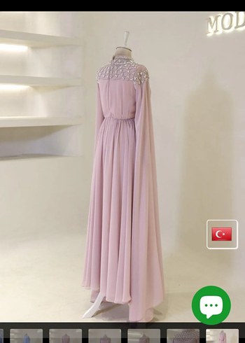 Satılık Pembe Taşlı Uzun Kollu Abiye Elbise Moda Zehrada - Görsel 6