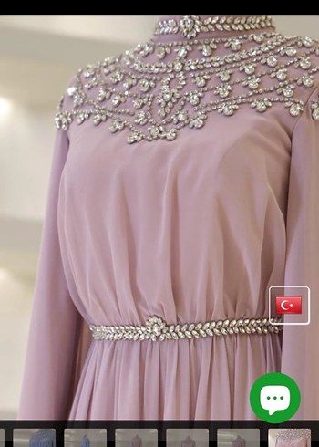 Satılık Pembe Taşlı Uzun Kollu Abiye Elbise Moda Zehrada - Görsel 5