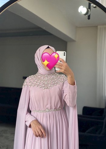 Satılık Pembe Taşlı Uzun Kollu Abiye Elbise Moda Zehrada - Görsel 2