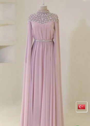 Satılık Pembe Taşlı Uzun Kollu Abiye Elbise Moda Zehrada - Görsel 3