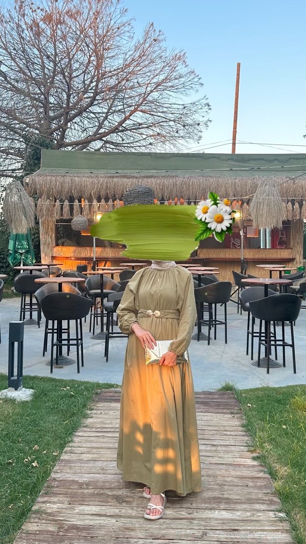 Kemer Detaylı Uzun Keten Elbise - Görsel 2