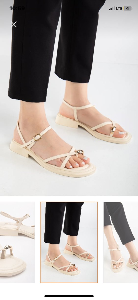 Bej Minimalist Kadın Topuklu Sandalet - Görsel 5