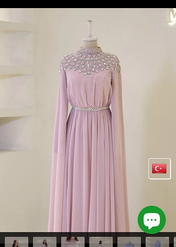 Pembe İşlemeli Uzun Kollu Satılık Abiye Elbise #abiye - Görsel 7