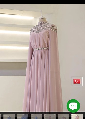 Pembe İşlemeli Uzun Kollu Satılık Abiye Elbise #abiye - Görsel 6