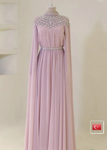 Pembe İşlemeli Uzun Kollu Satılık Abiye Elbise #abiye - Görsel 3