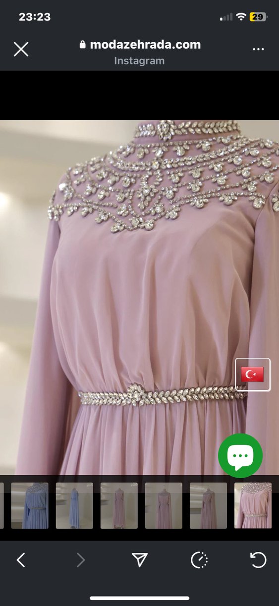 Pembe İşlemeli Uzun Kollu Satılık Abiye Elbise #abiye - Görsel 5