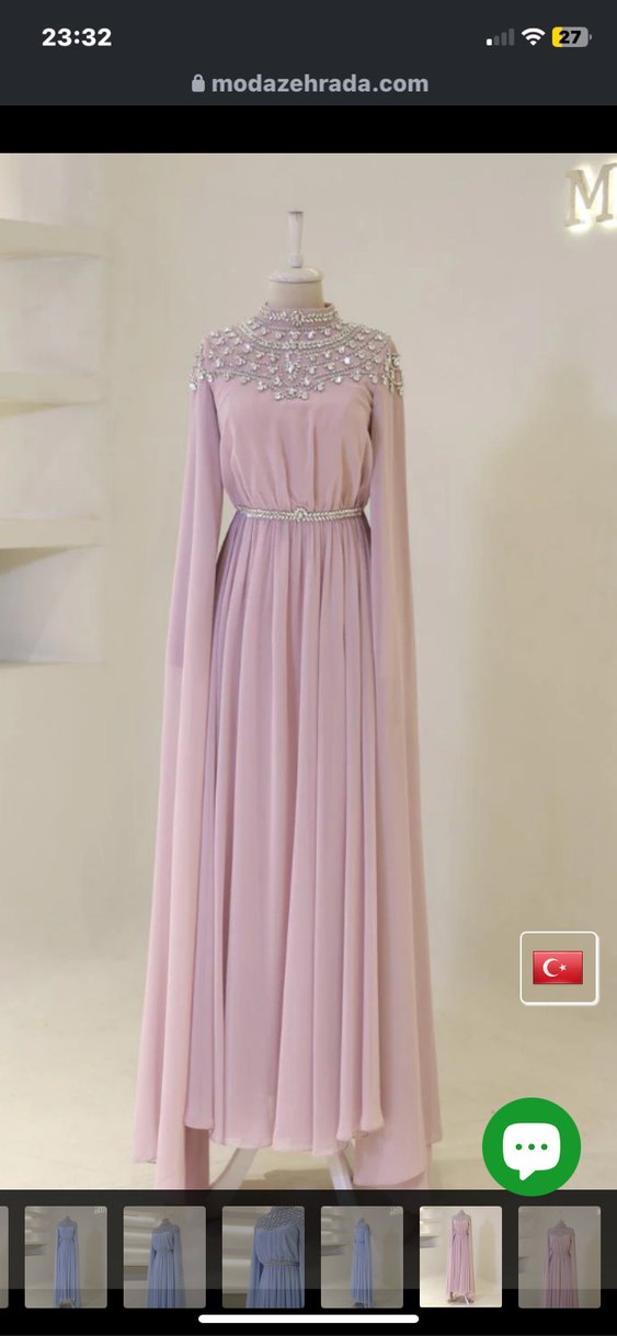 Pembe İşlemeli Uzun Kollu Satılık Abiye Elbise #abiye - Görsel 3