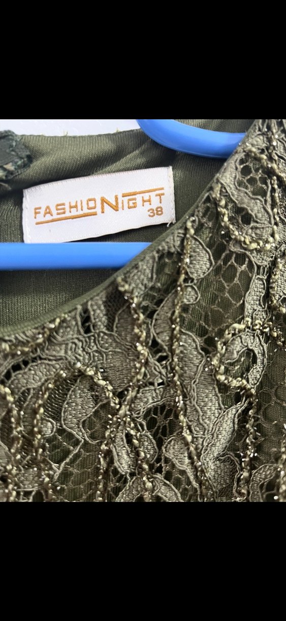 Kadın Haki Uzun Kürk Detaylı Abiye Elbise - Görsel 2