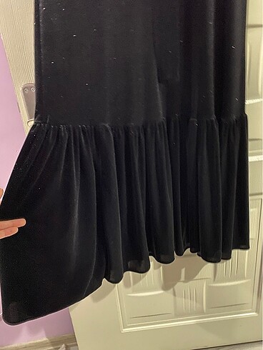 36 Beden siyah Renk Simli kadife elbise