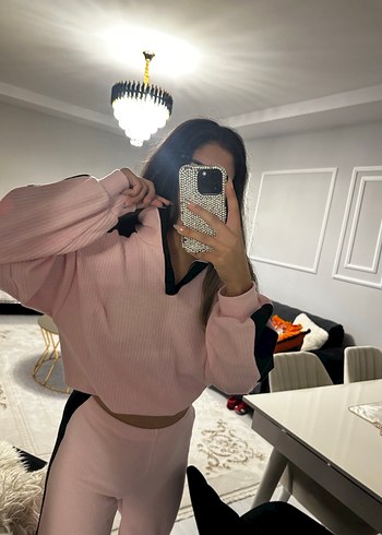 s Beden pembe Renk Pembe Yüksek Yakalı Kadın Eşofman Takımı