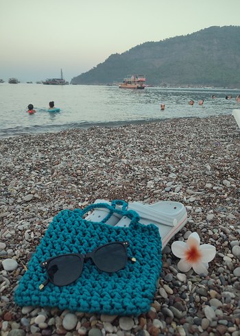 Turkuaz Örgü Bohem Kadın Çantası