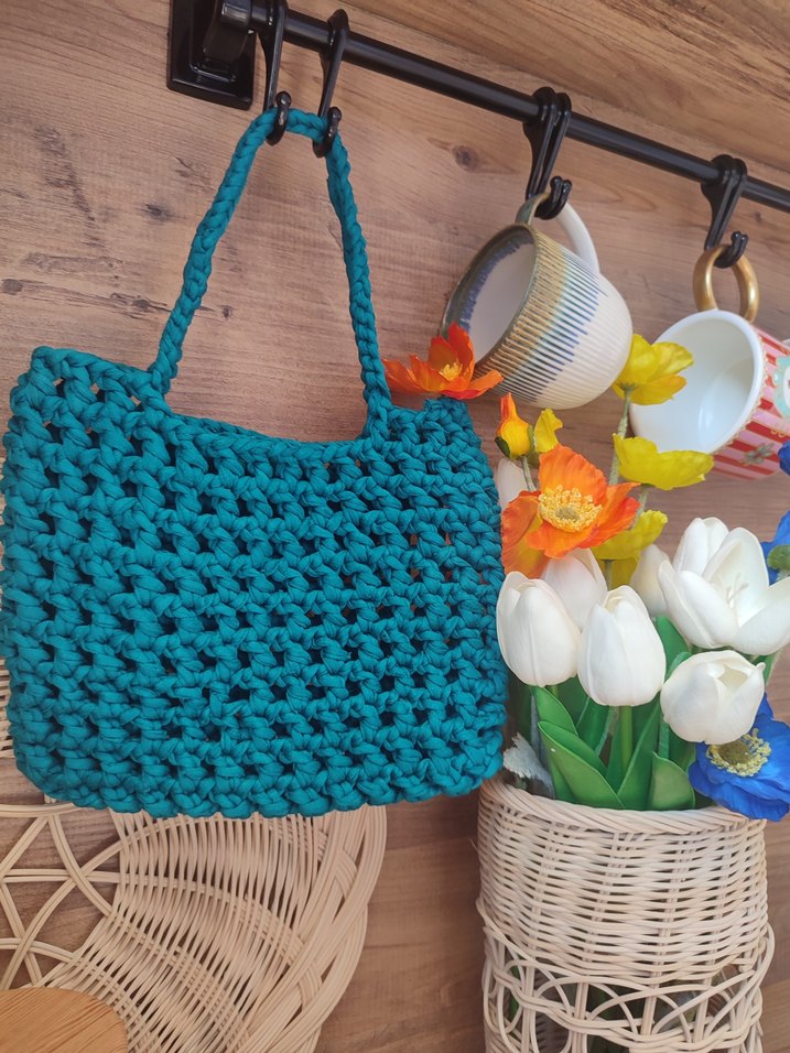 Turkuaz Örgü Bohem Kadın Çantası - Görsel 3