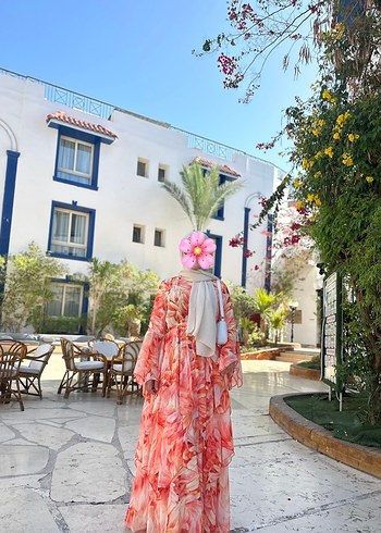Pembe Batik Desenli Uzun Salaş Elbise