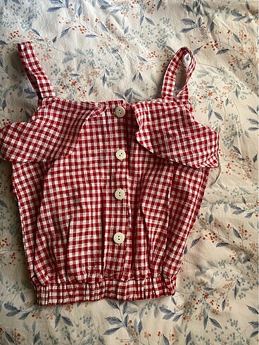 Koton askılı düğmeli ekose crop büstiyer