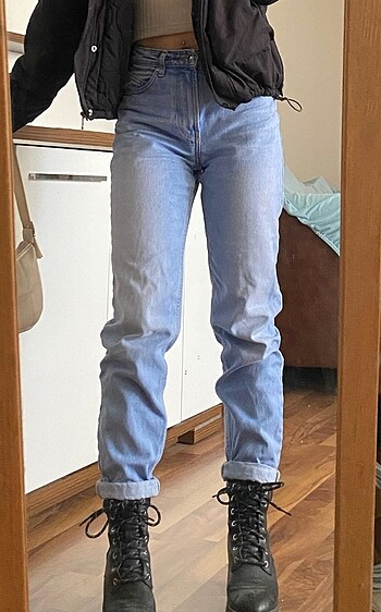Bershka kot mom Jean açık mavi