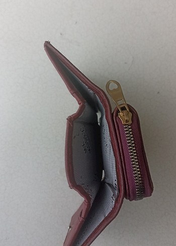 Bordo Süet Fermuarlı Kadın Portföy Cüzdan - Görsel 4