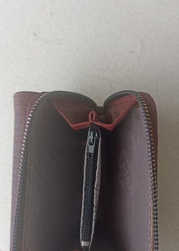 Bordo Süet Fermuarlı Kadın Portföy Cüzdan - Görsel 5