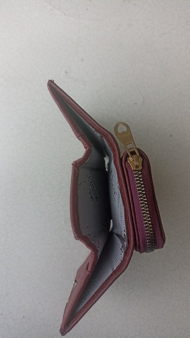 Bordo Süet Fermuarlı Kadın Portföy Cüzdan - Görsel 4