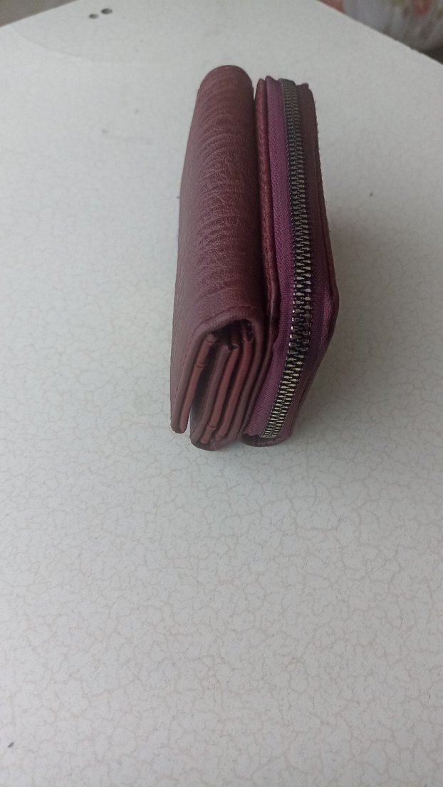 Bordo Süet Fermuarlı Kadın Portföy Cüzdan - Görsel 2