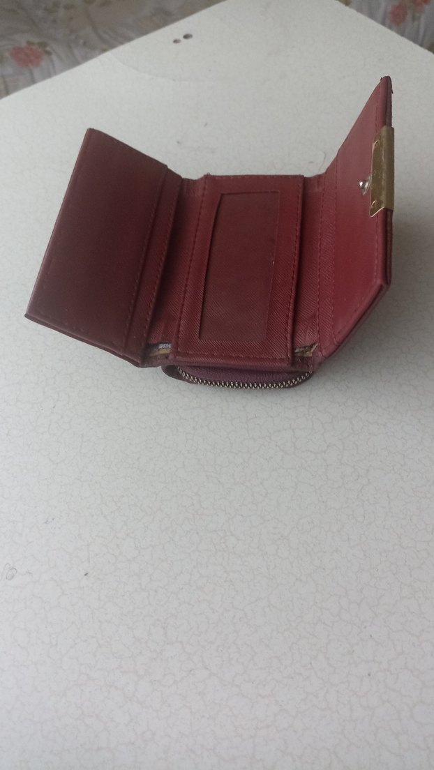 Bordo Süet Fermuarlı Kadın Portföy Cüzdan - Görsel 3