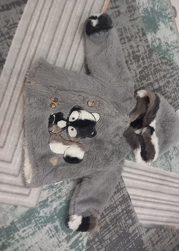 Kapüşonlu Gri Erkek Çocuk Kaban - Görsel 4