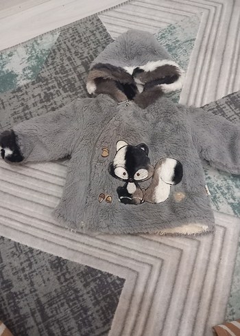 Kapüşonlu Gri Erkek Çocuk Kaban - Görsel 3