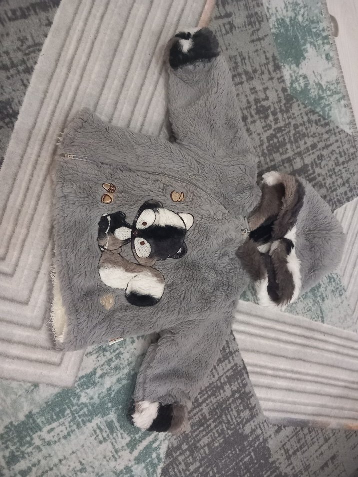 Kapüşonlu Gri Erkek Çocuk Kaban - Görsel 2