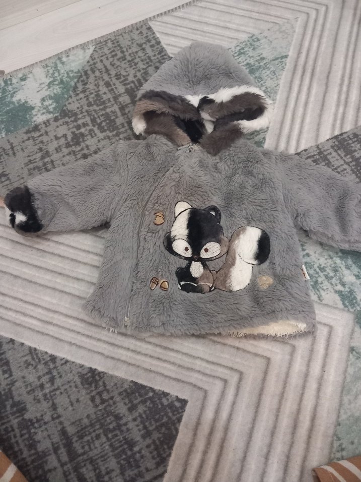 Kapüşonlu Gri Erkek Çocuk Kaban - Görsel 3