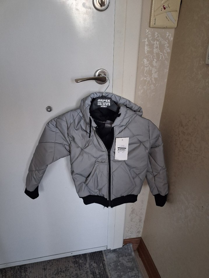 Kapüşonlu Fermuarlı Gri Erkek Çocuk Mont - Görsel 3