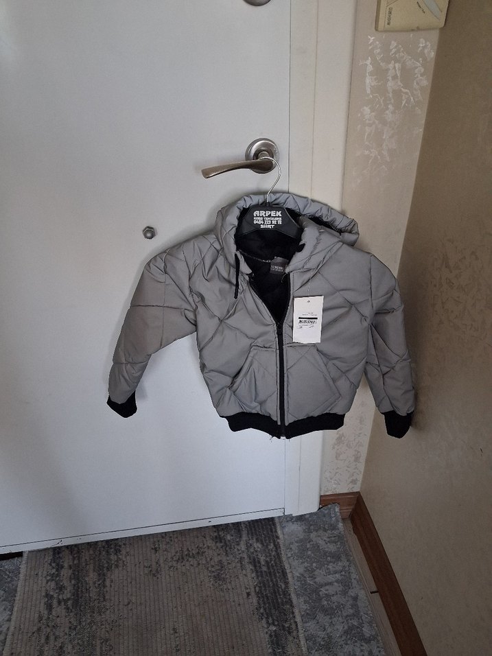 Kapüşonlu Fermuarlı Gri Erkek Çocuk Mont - Görsel 4