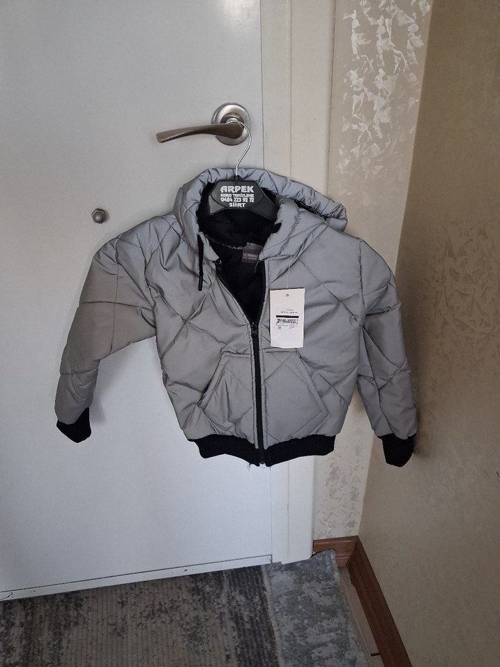 Kapüşonlu Fermuarlı Gri Erkek Çocuk Mont - Görsel 5